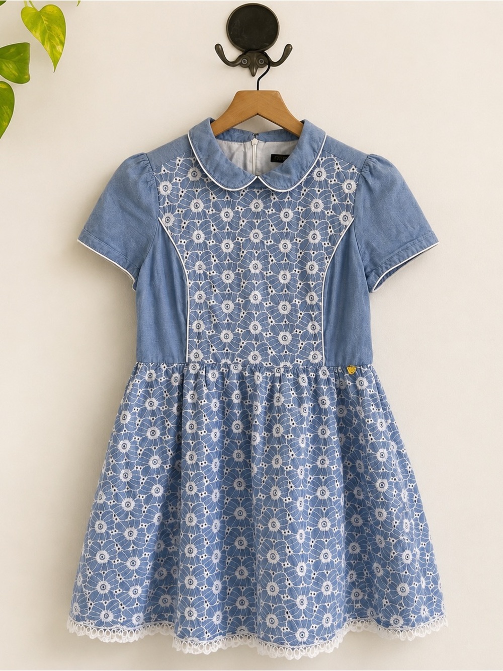Teenie Weenie Korean Chambray Eyelet Mini Dress Y2K Harajuku Twee
